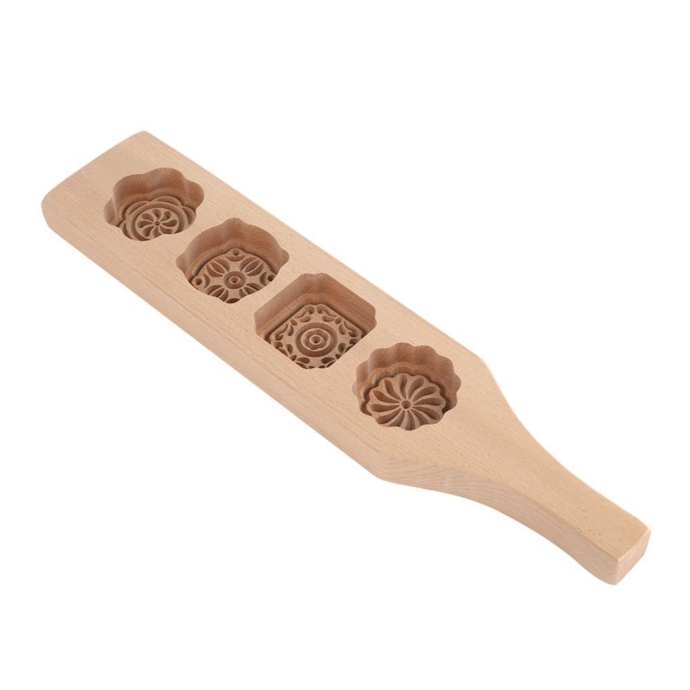Wooden Moon Cake Mold 4 Flower Pattern Wood Pastry Mold Cake Baking Tools Mung Bean Cake Ice Skin
