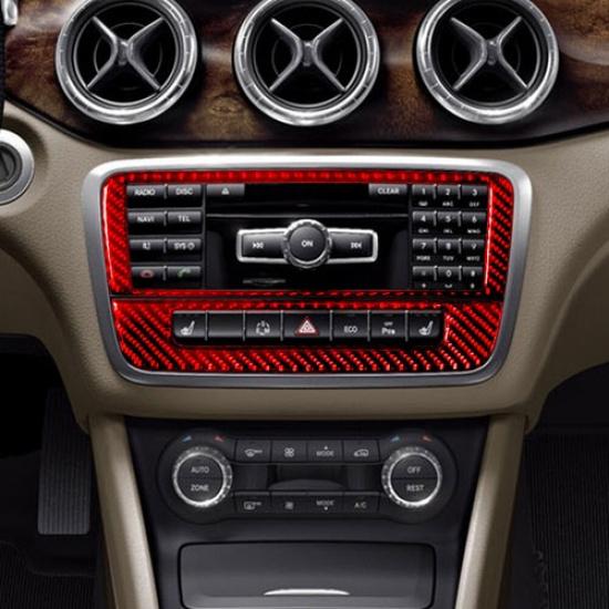 For Mercedes Benz CLA GLA Red Carbon Fiber Radio Console Cover Trim Type A