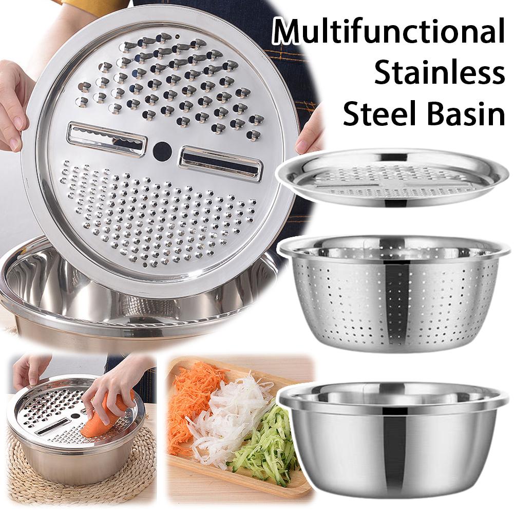 Multifunctional Stainless Steel Basin Vegetable Fruit Pasta Strainer, Large Heavy Duty Filter Bowl Kitchen Suppllies