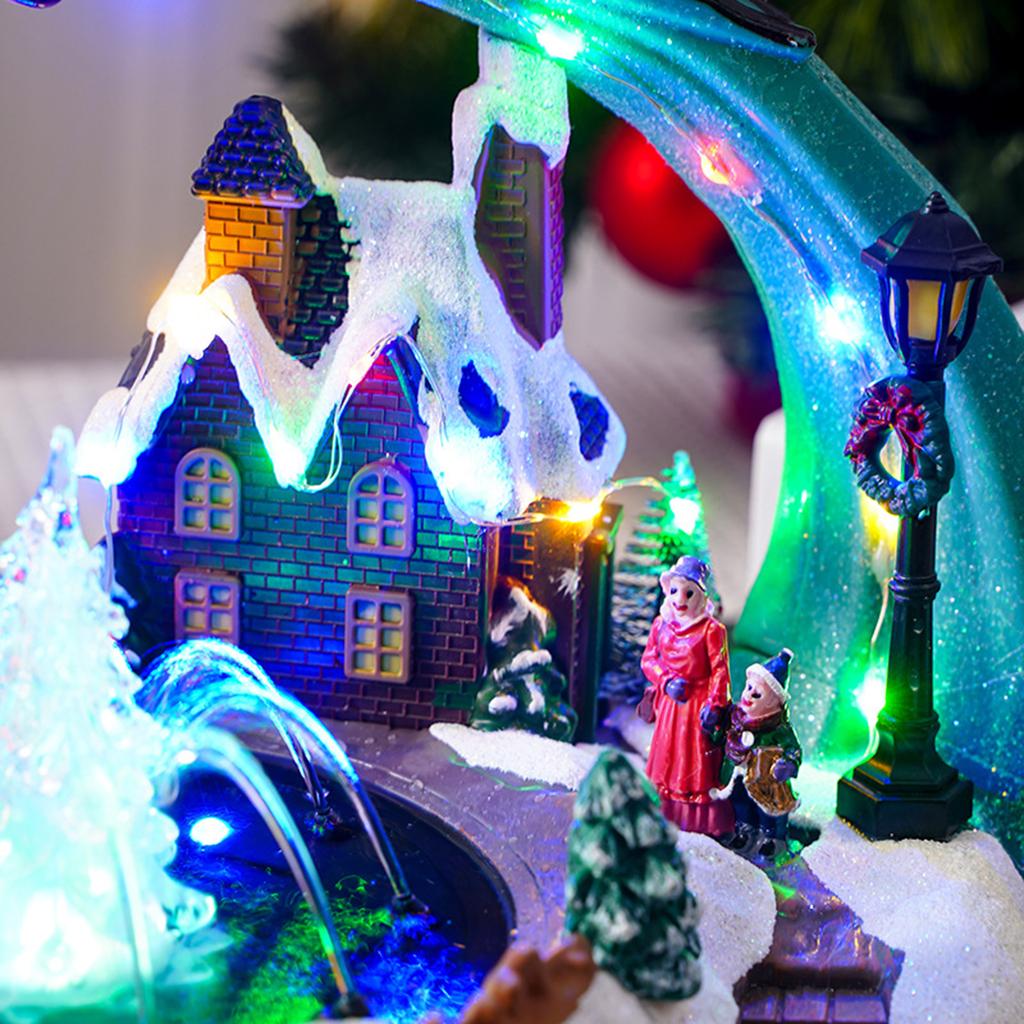 LED Boże Narodzenie Zimowy Krajobraz Wioska Dom Muzyczna Fontanna z Kolorowym Światłem Rzeźba do Domu Dekoracja Stołu Prezent