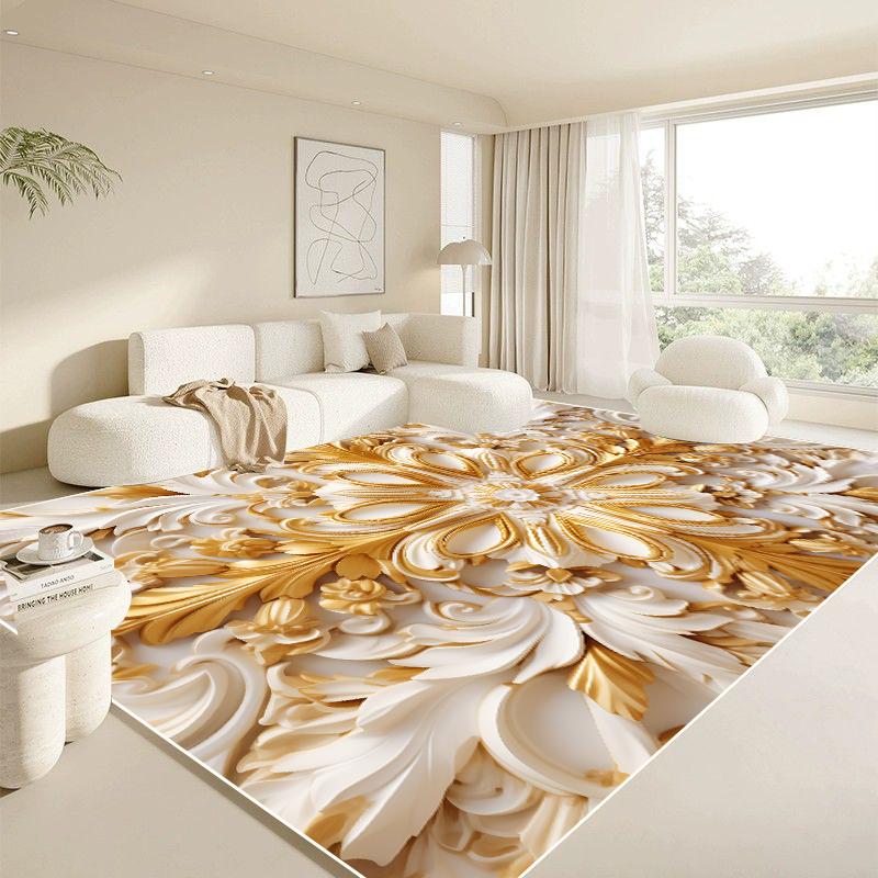 Moderner Weißer Großer Teppich für Wohnzimmer Luxus Gold Teppich Heimdekoration Schlafzimmer Matte Bettseite Weich Rutschfest 200x300 Teppiche