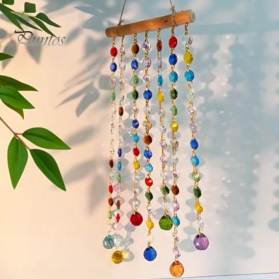 Indoor Window Hanging Ornament Crystal Suncatchers, Crystals Suncatcher, Colorful Glass Beads Chain Bohemian Style Room Decoration Wind Chimes