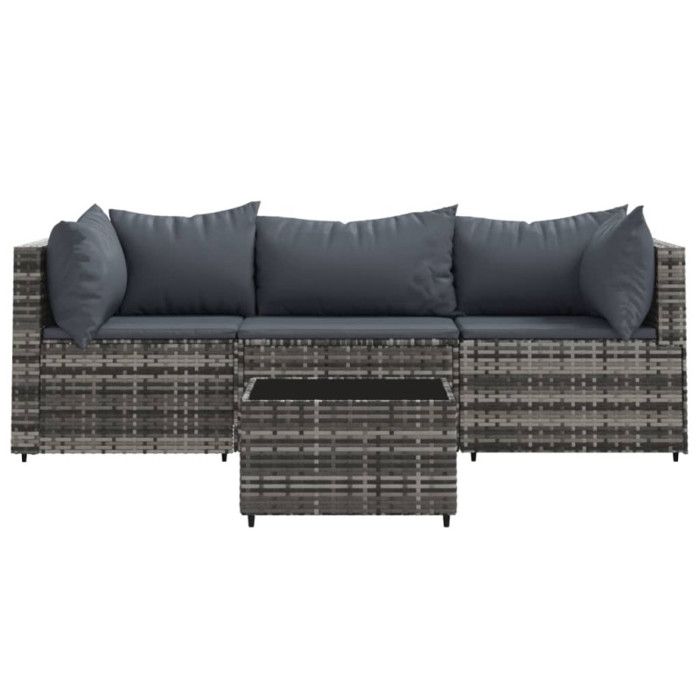 VidaXL Salon de jardin 4 pcs avec coussins Gris Résine tressée, ensemble de salon d'extérieur, ensemble de mobilier 319767