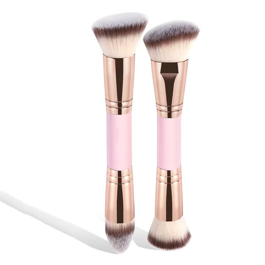 5 Double-Ended Makeup Brushes: Foundation, Blush, 3-Color Contour, Soft Bristle, Loose Powder, Beauty Tool Set