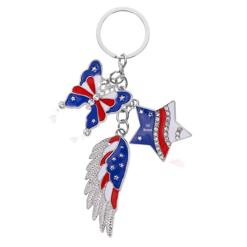 American Independence Day Keychain: Wings, Flag, Stars & Heart USA Pendant