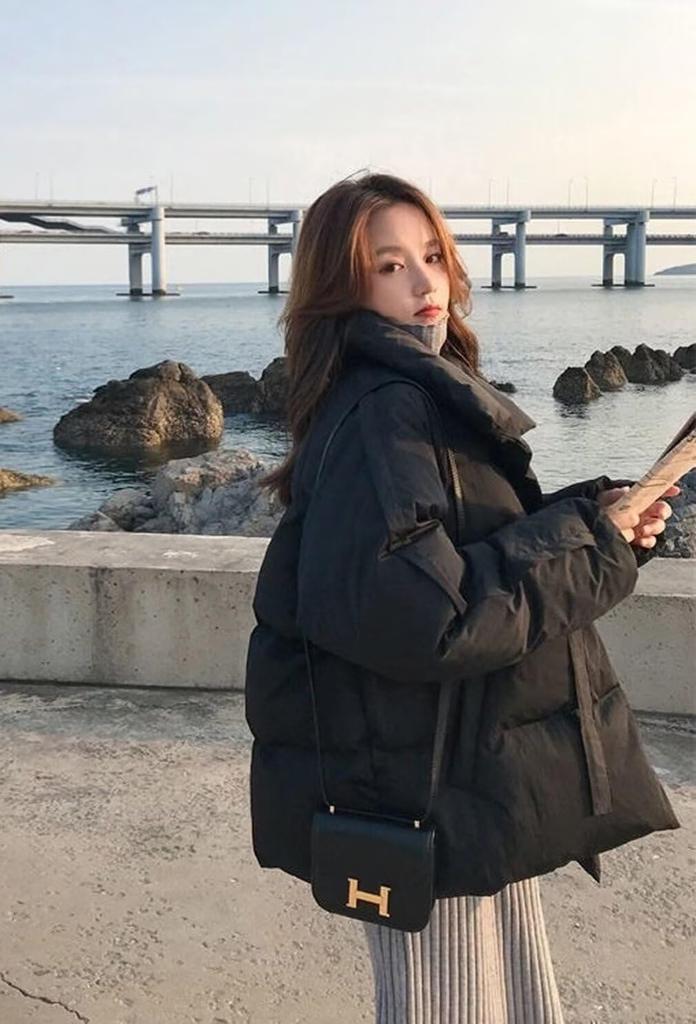 Vasarhely Down Padded Loose Short Outerwear for Autumn and Perfect for Commuting to Work or School Women's Coat, Jacket, Fit, Fold-Over Collar,