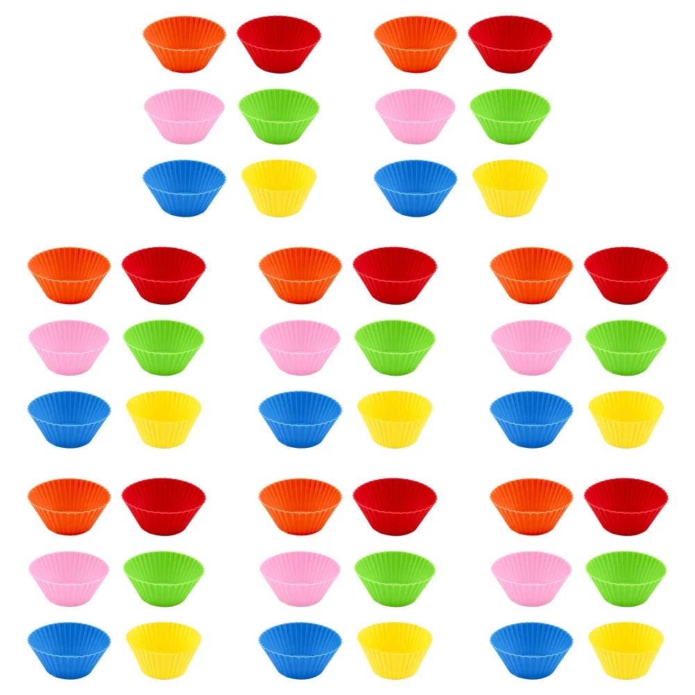 6-48Pc Silicone Cake Mold Round Muffin Mold Kitchen Cooking DIY Cake Bakeware Microwave Baking Mold Cupcake Cake Decorating Tool