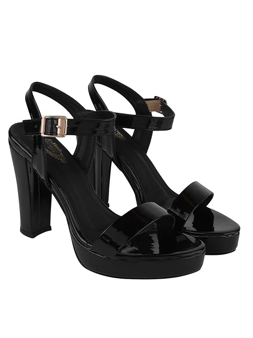 Shoetopia Women Block Heel Sandal  Stylish Ankle Strap Party Heels with Rhinestone Bow Detail EU35 : 21CM чёрный