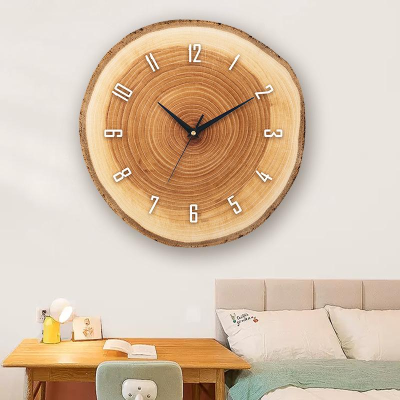 

Wabi Style Living Room Wood Grain Wall Clock Without Punching Annual Rings Creative Decorative Clock Wall Clock Home Simple Wall Clock annual ring 4