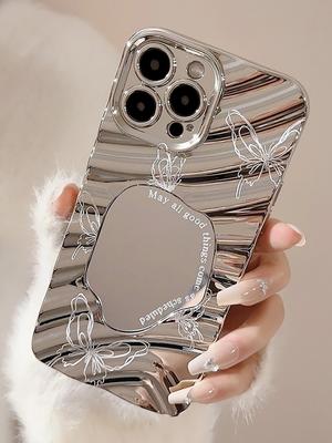 UYUXIO Galvanisierte Handyhülle für iPhone 15 14 13 12 11 Pro Max Plus X XS XR Hüllen mit Spiegel Schmetterling Element Abdeckung