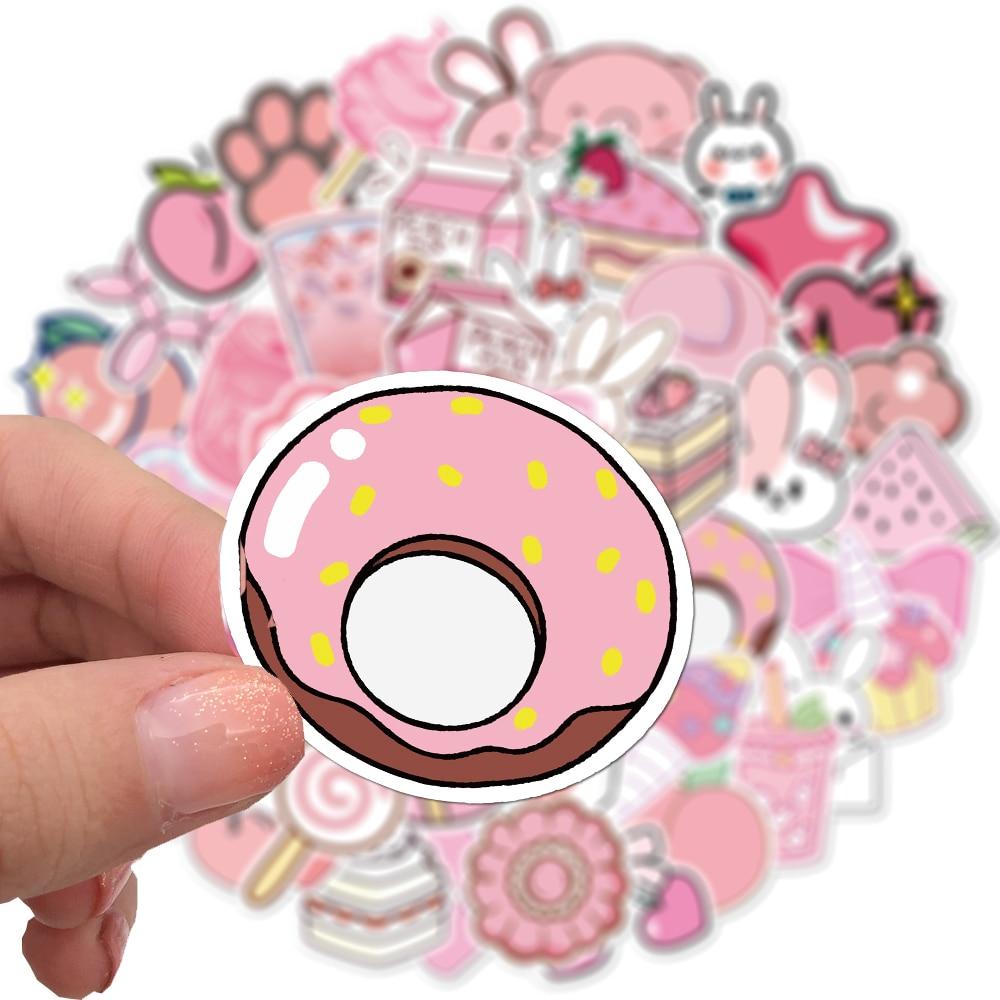 50pcs Cartoon Kawaii Pink Stickers For Girls Luggage Laptop Skateboard Bicycle Backpack Decal Toy Stickers For Children Gift