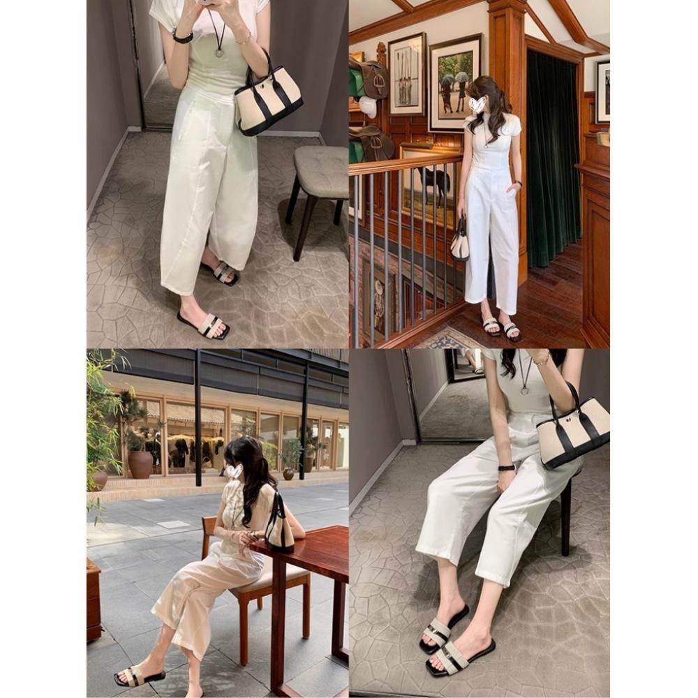 Sheepskin version of the same style spliced square head metal lock with light mouth versatile cool slippers for women's summer wear