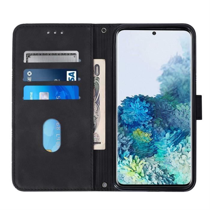 Verre trempé+Pour Samsung Galaxy S20 6.2",Housse PU Cuir Portefeuille étui à rabat Housse - noir