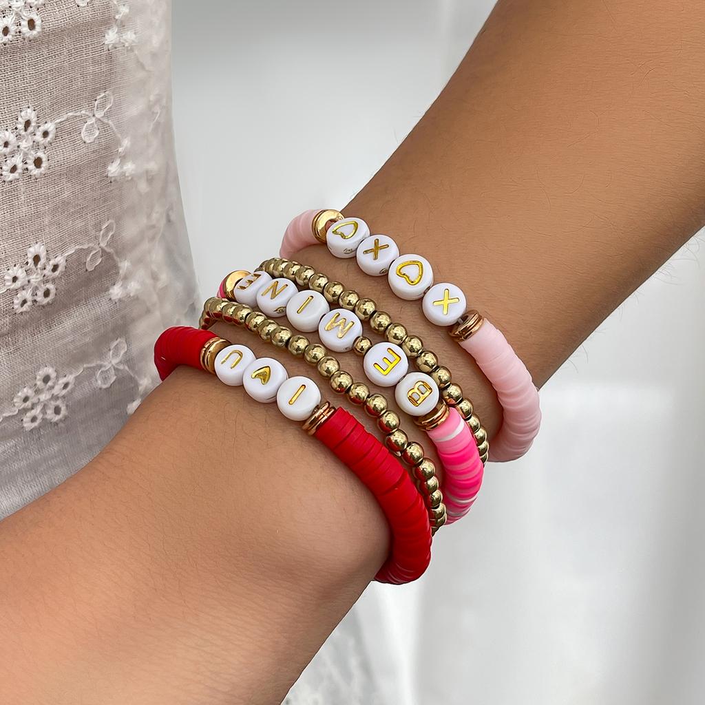 Ingemark 10 Styles Romantic Soft Ceramic Acrylic Beads Letter Chain Bracelet Boho Sweet Heart Bangles Y2K Aesthetics Jewelry New