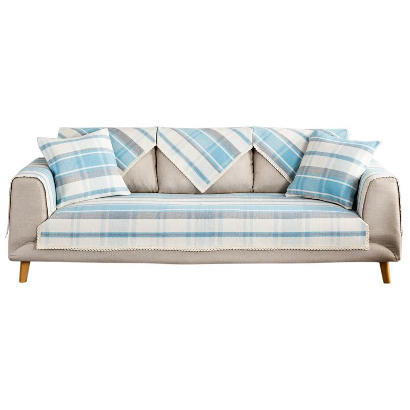 Mediterranes Blau Sofakissen Stoff Baumwollweberei Vier Jahreszeiten Rauh Sofabezug im Herbst und Winter