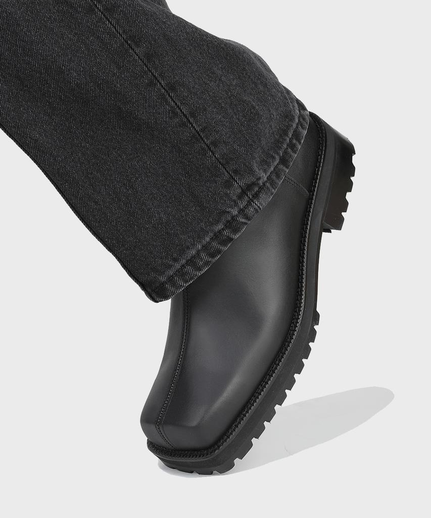 Firenze Atelier [Vibram] Center Cut Oil Pull-Up Square Toe Chelsea 5706-Oil [Matt Black]
