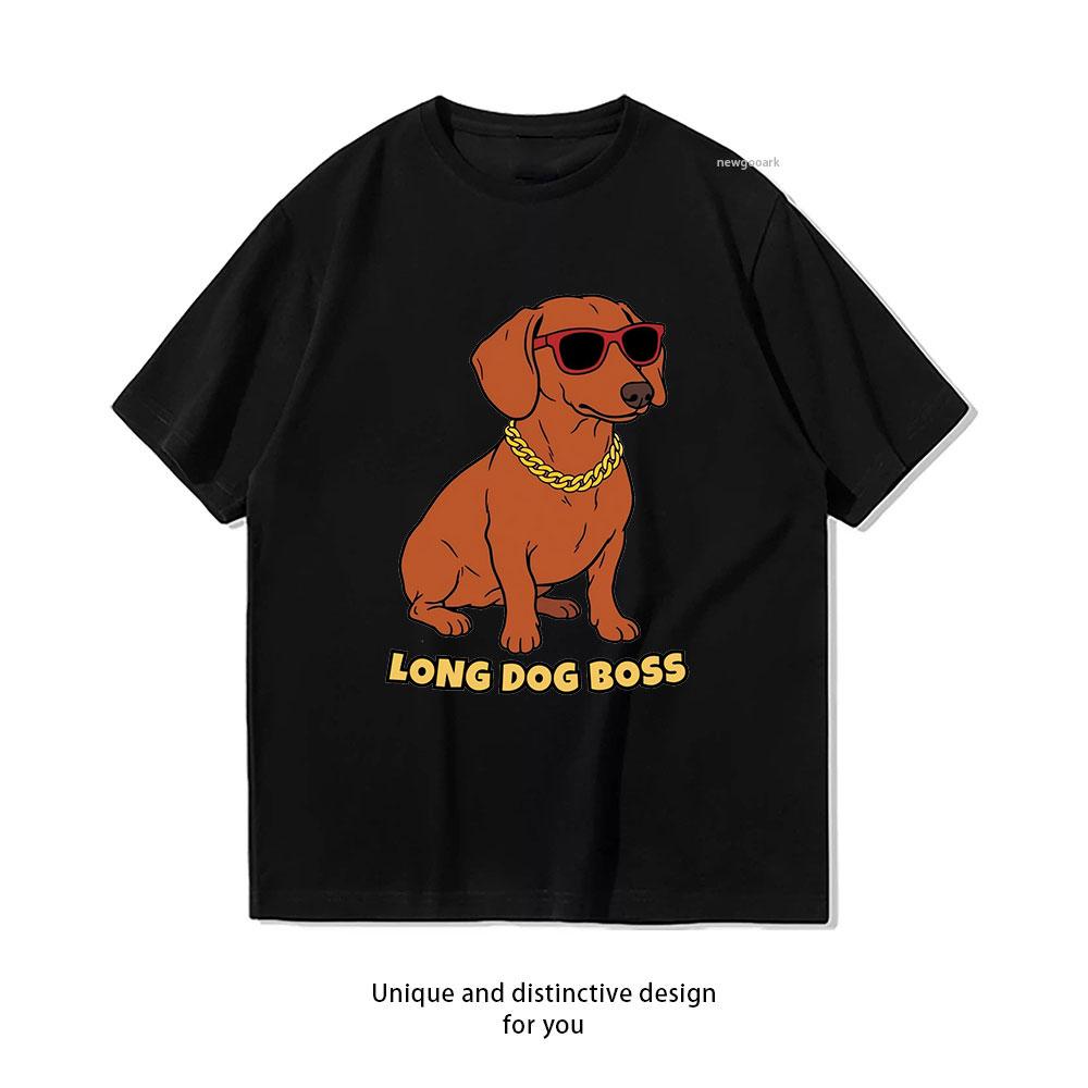 

Dachshund Boss with Sunglasses and Gold Chain tshirt woman man Casual cotton printed t shirts Creative Adult Oneck streetwear S