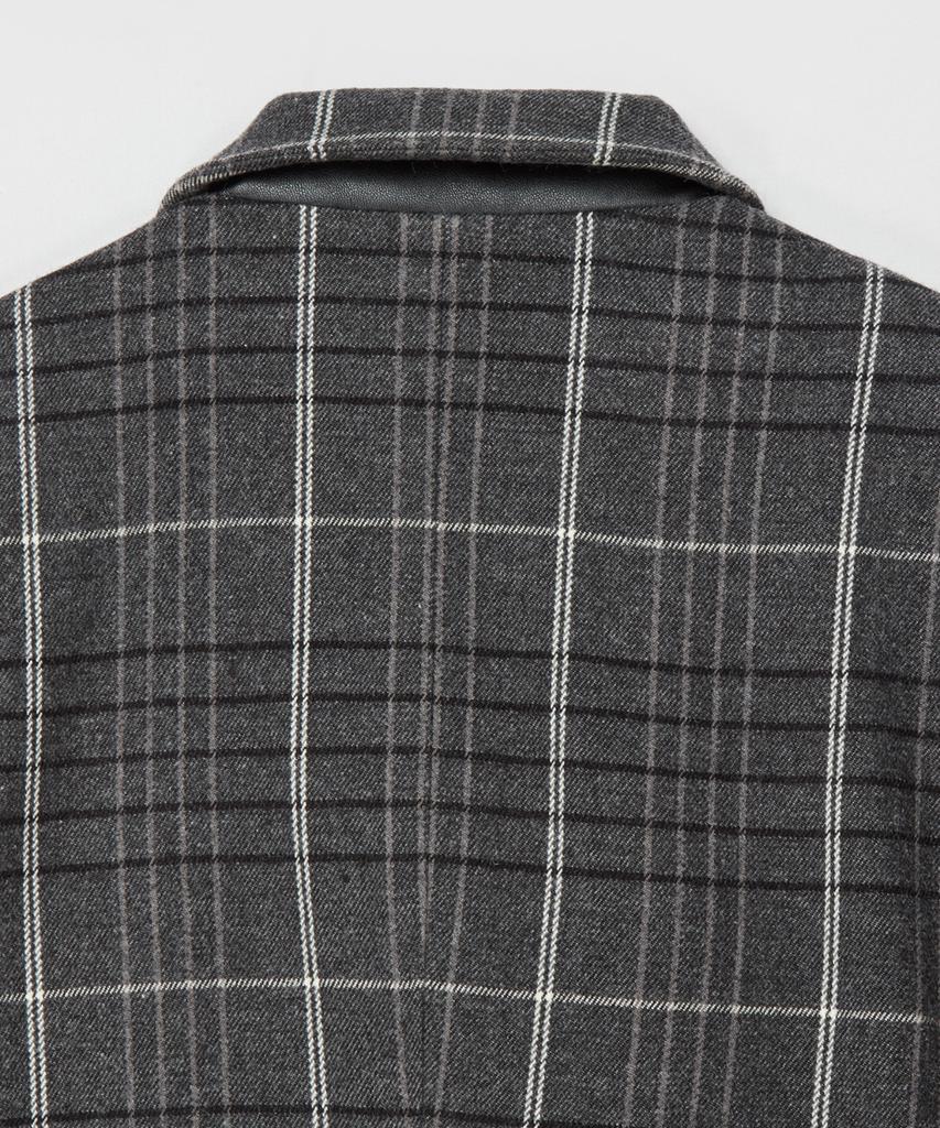 Beyond Closet [Collection Line] Vintage Detail Wool Check Riding Jacket Grey