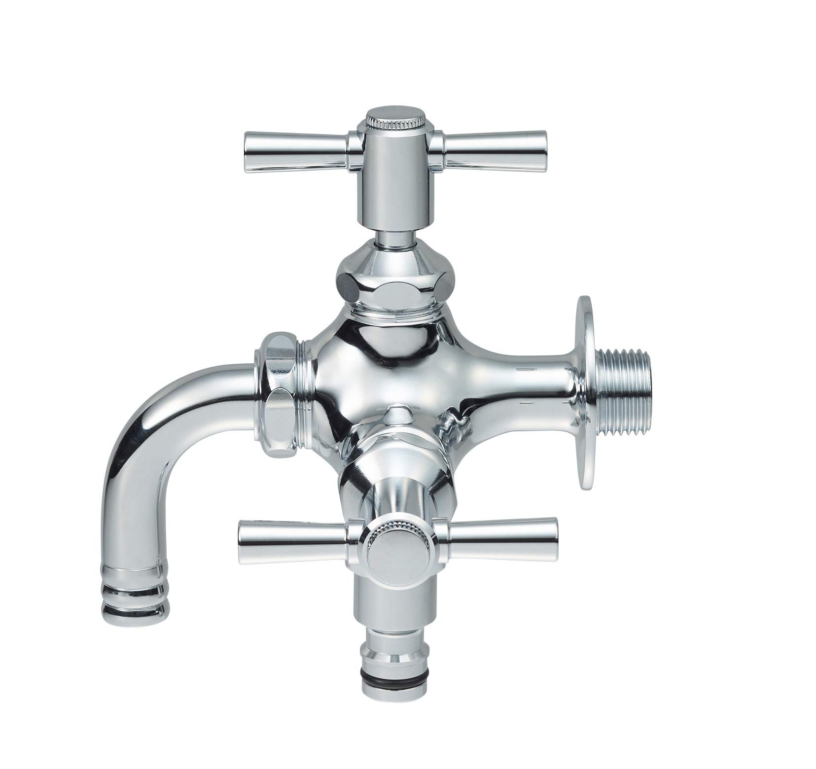 SANEI (San-ei) Watering Tap, Double Outlet, 13mm Nominal Size, One-Touch Connection, Water Tap, Double Faucet, F126YV-13, Silver