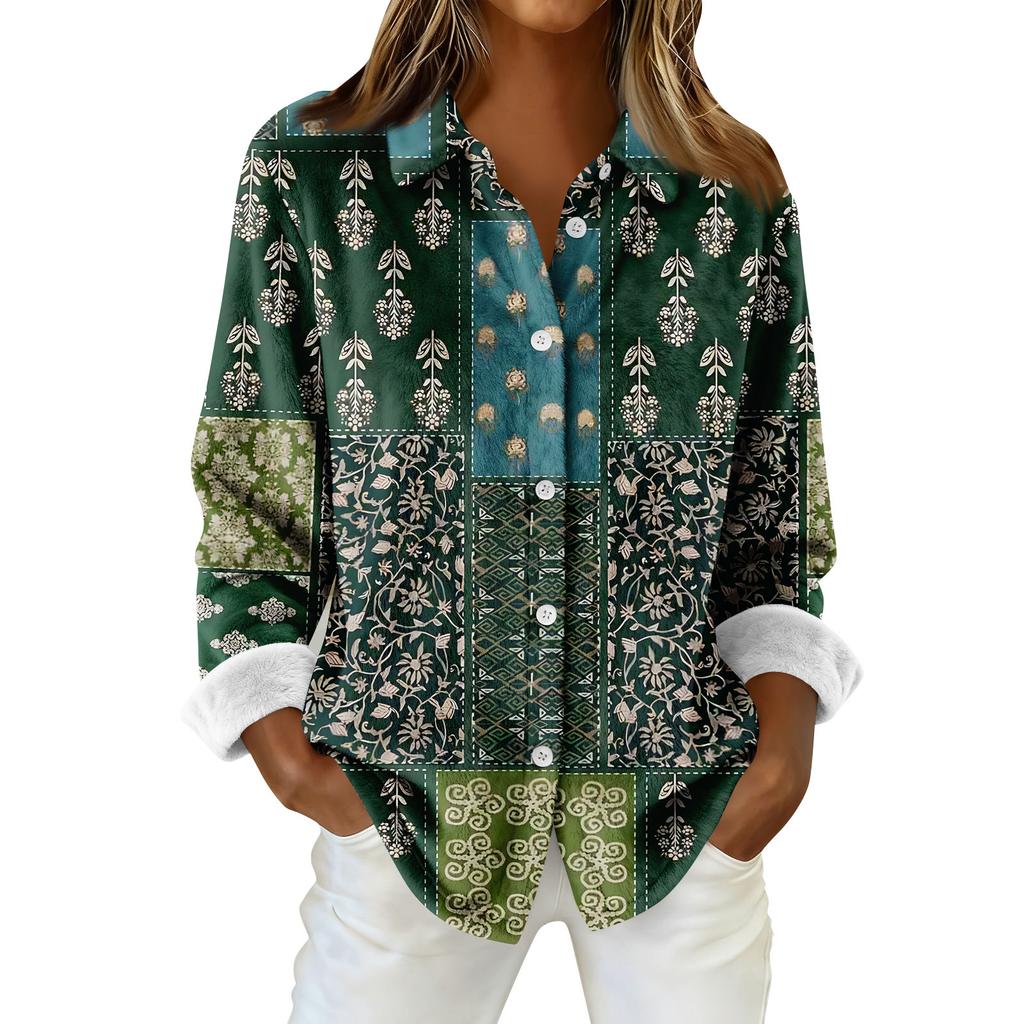 Camicia da donna, camicetta, stampa, bottoni, manica lunga, casual, basic, colletto, regolare