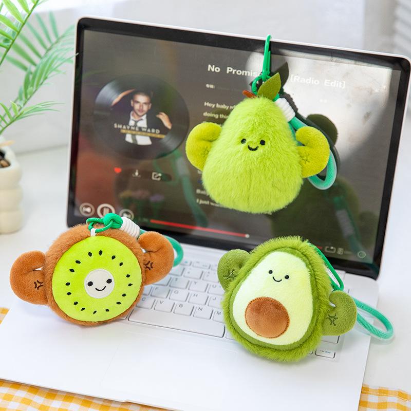 Cute Fun Plush Exercise Fruit Keychain Cartoon Simulated Fruit Stuffed Doll Backpack Pendant Decorative Key Chain Accessories