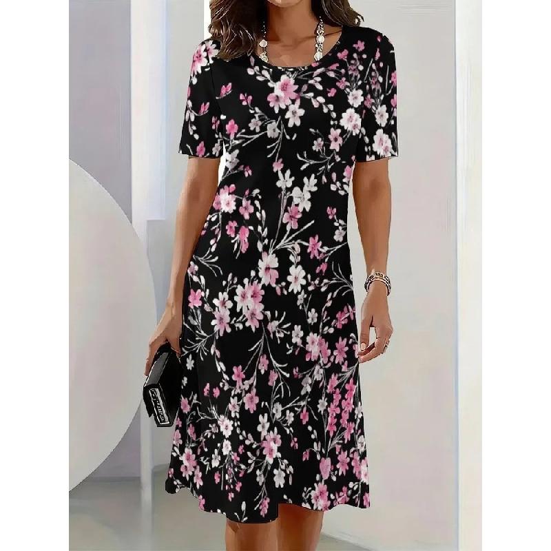 2026 New Women's 3D Digital Print Dress Round Neck Casual Dress