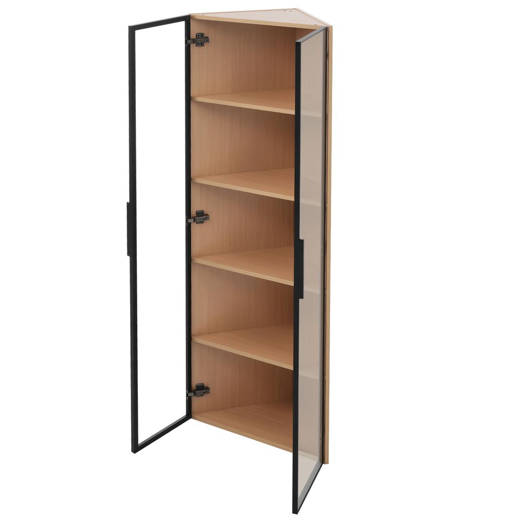 LED glass cabinet 62x35x160cm – oak exterior, light strip, dust-proof, tempered glass, corner cabinet with door – bookshelf, wine cabinet
