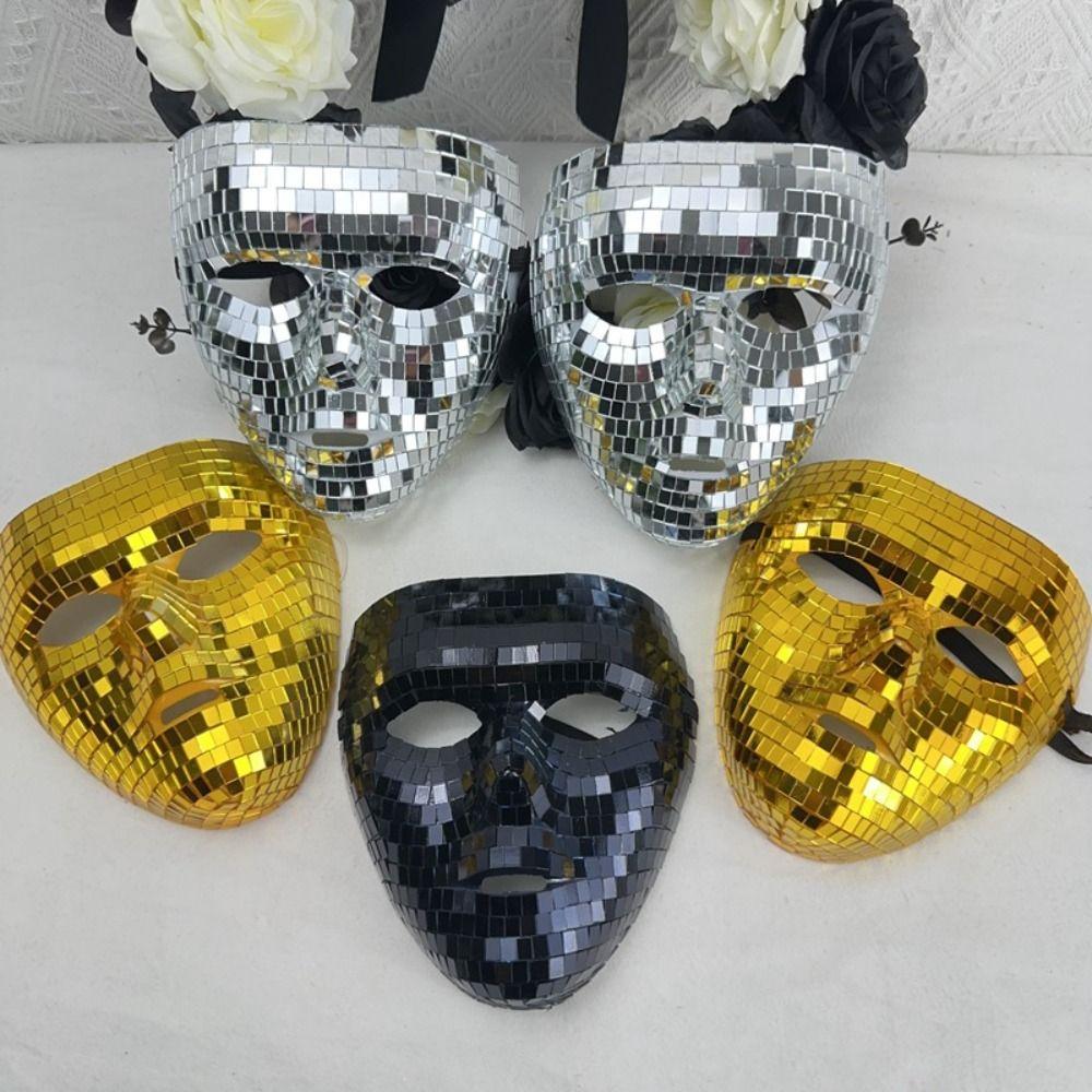 Male Adult Ball Glitter Mirror Face Mask Masquerade Home DJ Decor Luxury Night Club Mask  Show