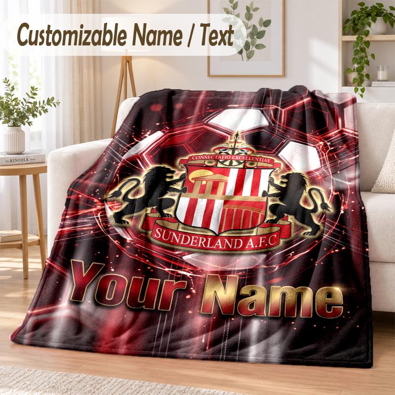 Custom Text Flannel Blanket Sunderland FC Print Warm Cozy Blanket Home Sofa Bedding