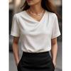JPNTKY Women's Fashion Casual Solid Color Print Short Sleeve V Neck Blouses & Shirts