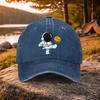 Astronaut Kicking Moon Print Washed Baseball Cap Adjustable Cotton Casual Outdoor Sports Hat