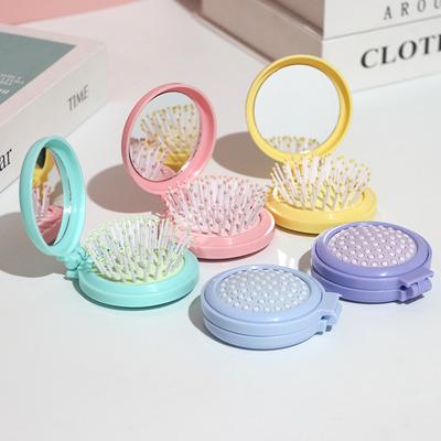 Mini Tragbare Faltbare Reisehaarbürste mit Spiegel für Frauen Leichte Kunststoff Doppel-Falt-Design für den Außenbereich Handwaschbar