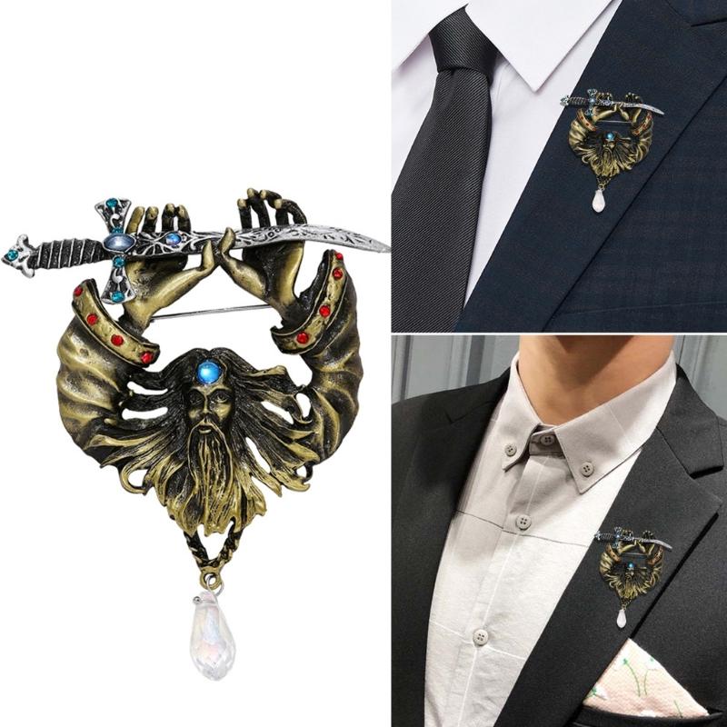 Antiker Piraten-Brooch-Pin mit Schwertern, Vintage Strasssteine Broschen, Revers-Pins für Herrenanzüge, Hemdnadel für Hut Schal