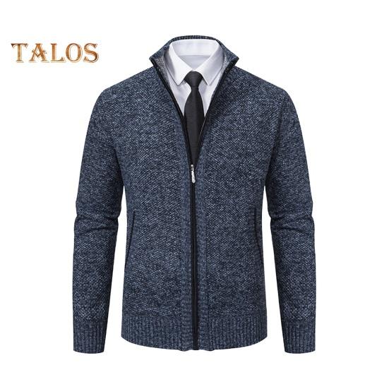 Мужской свитер пальто застежка-молния воротник-стойка длинные рукава однотонный большого размера облегающий плотная верхняя одежда эластичная повседневная осенне-зимняя куртка с L синий 2199₽
