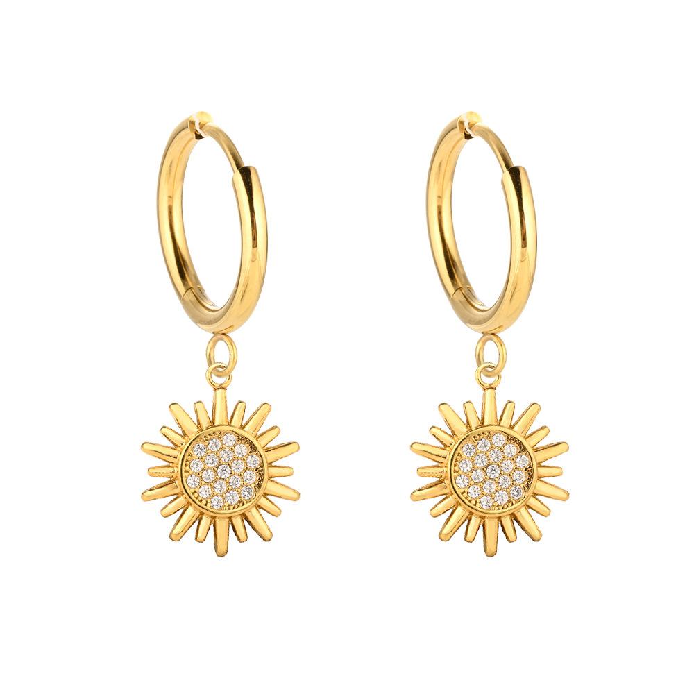 925 Sterling Silver Commuter Versatile Earrings 18K Gold Zircon Earrings Clover Sun Pendant Ear Buckles