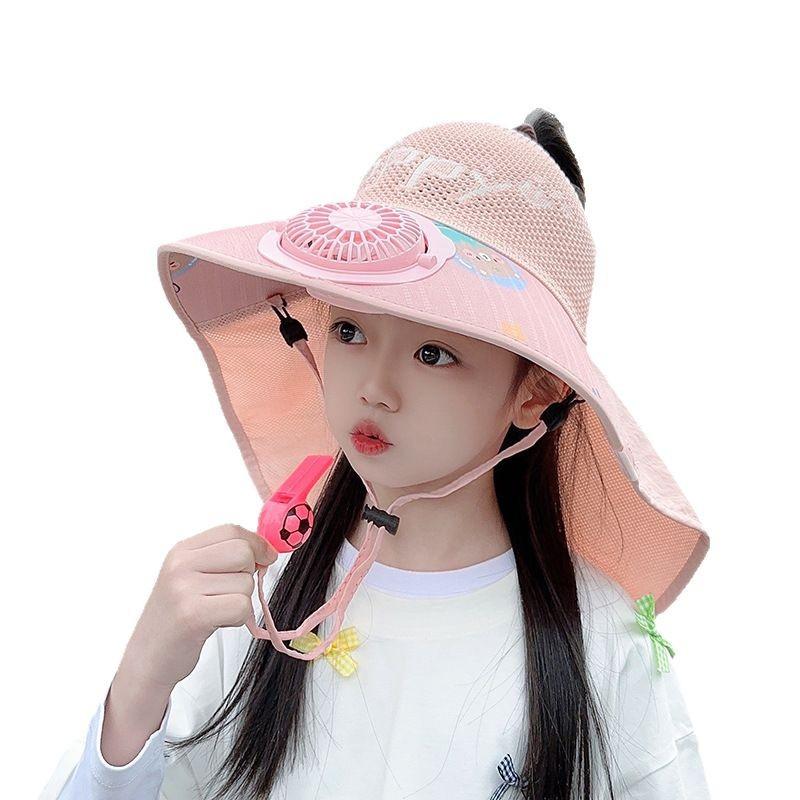 Children's Hat Summer Boy Voice Control Fan Hat Sun Hat Girl Sun Hat Kid Travel Empty Top Brim Shawl