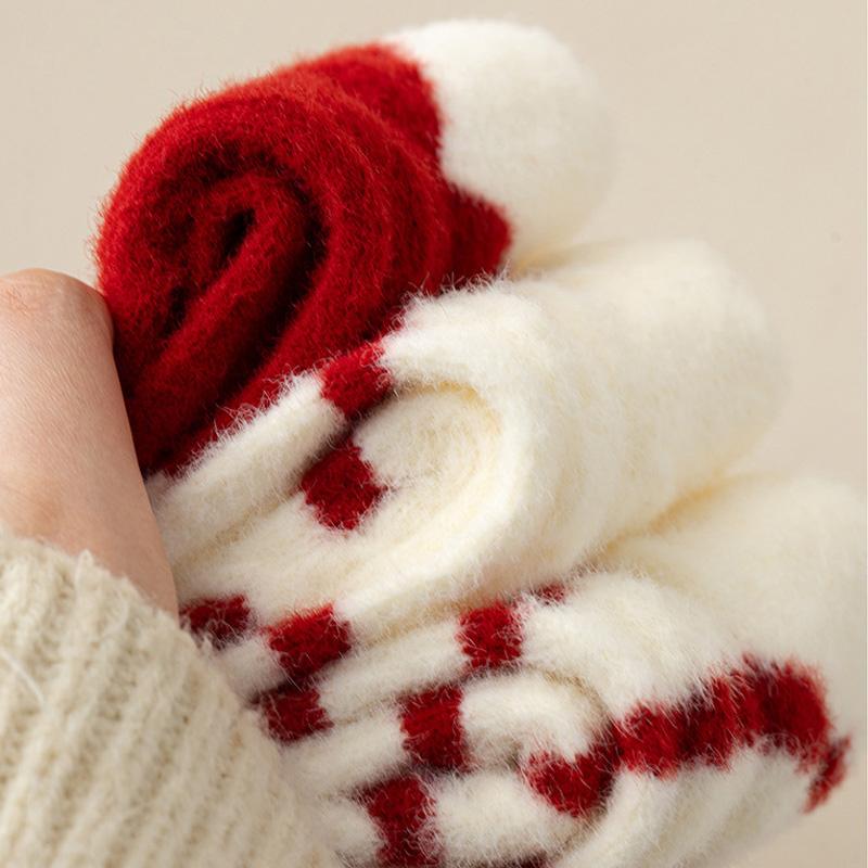 1 Pair Thick Socks for Women Mid Tube Socks Christmas Gift Middle Socks Warm Soft Red White Stripes Winter