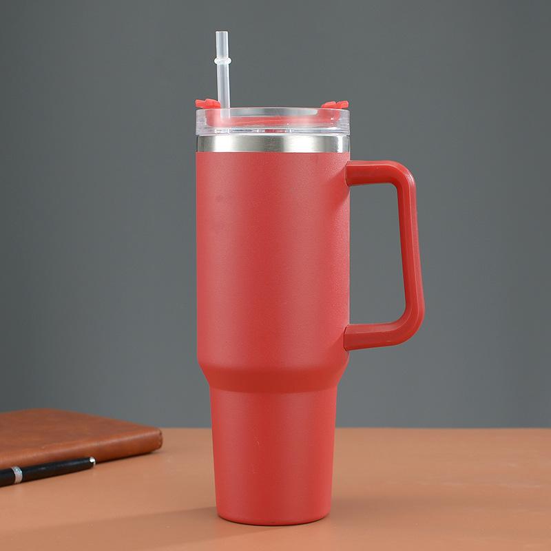 New 40Oz With Handle Stainless Steel Travel Cup Outdoor Car Handle Cup With Straw Car Heat Preservation Cold Insulation