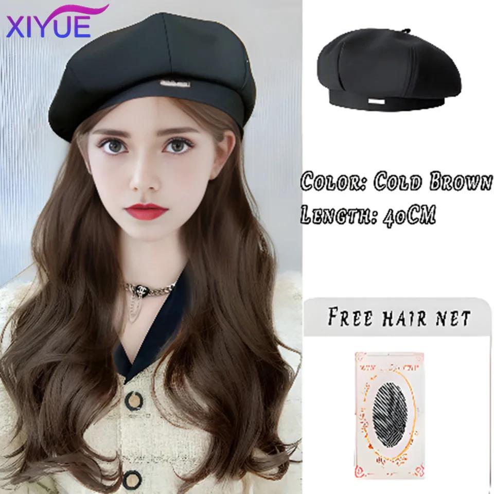 Synthetic Knitted Hat Wig For Women Long Wavy 16inch Black-brown Hair Warm Soft Knitted Autumn Winter Cap Heat Resistant Wig