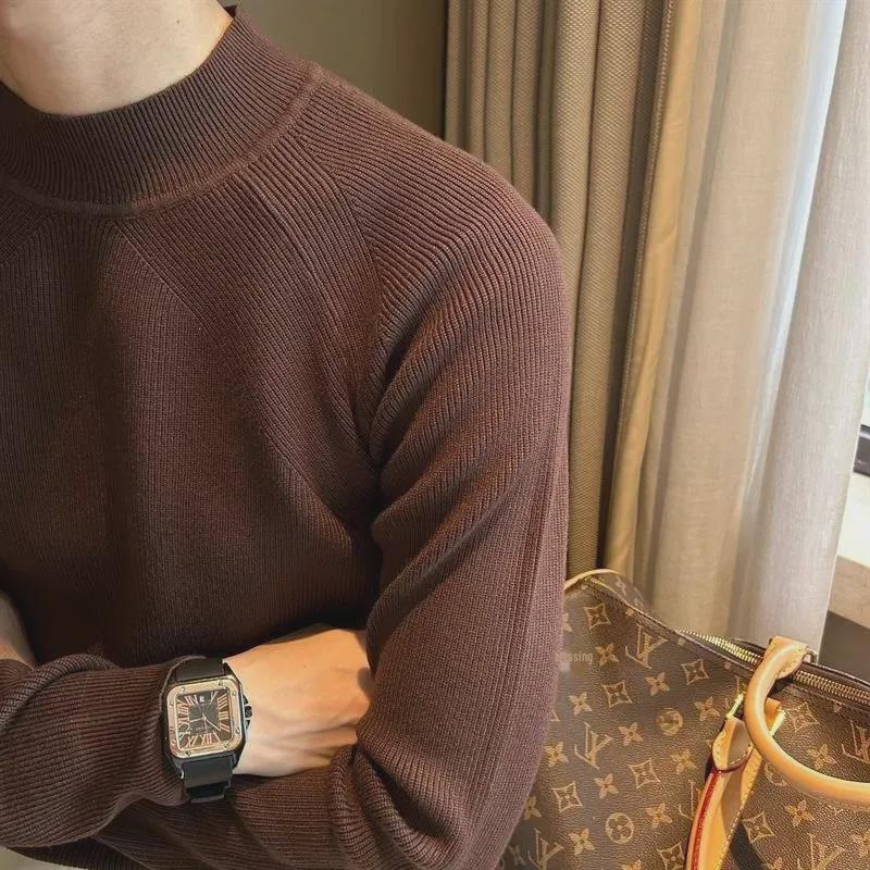 Irregular Tassel Solid Color Half Turtleneck Men's Sweater - Slim Fit, Warm, Trendy Style for Autumn and Winter