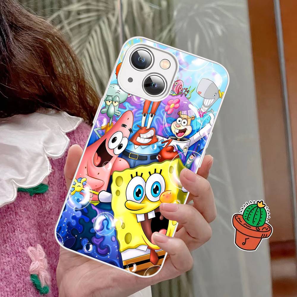 Cartoon Niedlich S-SpongeBob Anime Gehärtetes Glas Für Iphone 14 13 12 11 Pro Mini XS MAX 14Plus X XS XR Hüllen