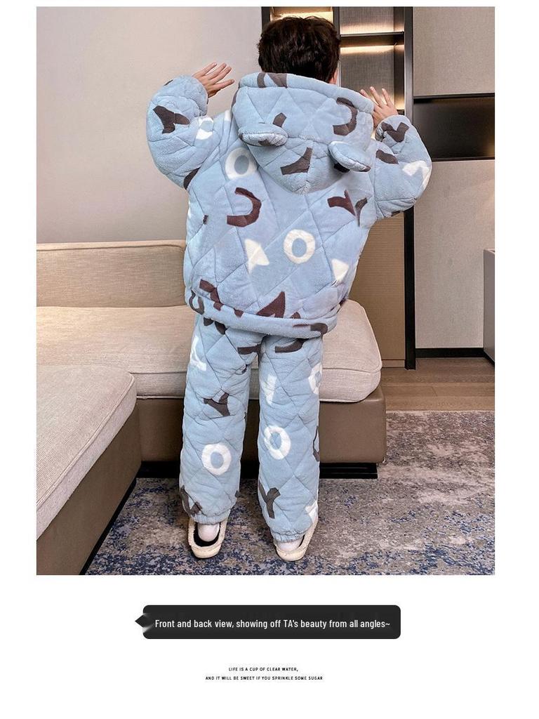 Boys' Thick Flannel Pajama Set - Children's Coral Fleece, Spring/Autumn 2025.