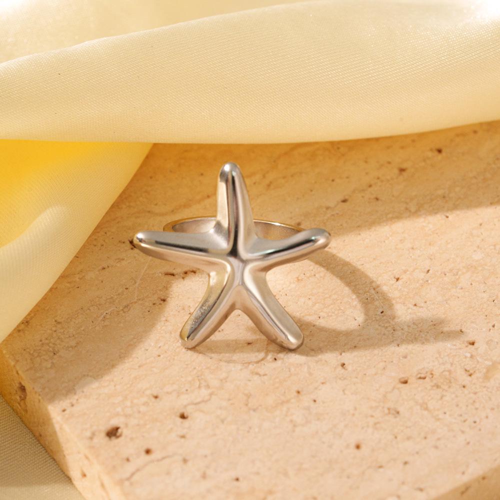 Elegant Starfish Open Ring: Stainless Steel, Non-Fading, Women's Resort Style Jewelry