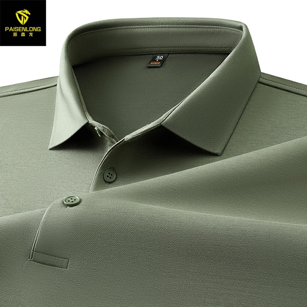 Autumn And Winter Heavy 260G Mamba Cotton Lapel Men'S Long-Sleeved Polo Shirt Light Business Versatile Solid Color Men'S Polo Shirt