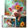 Adorable Pig In Bathtub Jigsaw Puzzle 1000 Pieces Puzzles for Adults, Farmhouse Animal Flowers Jigsaw Puzzles for Challenging Family Activity Games