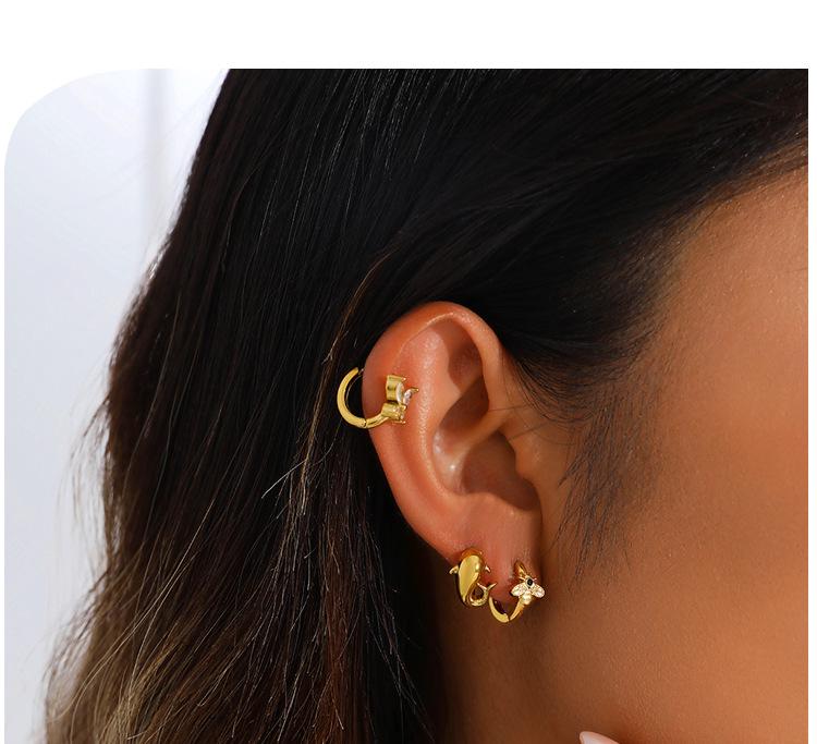 18k Gold Plated Rhinestone Butterfly Hoop Earrings - Women's Exquisite European & American Style