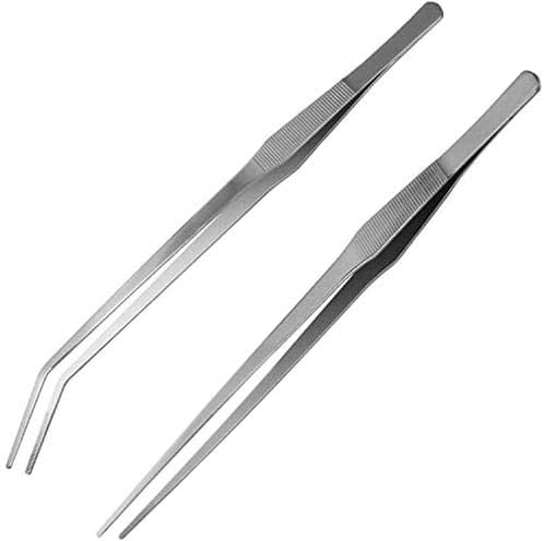 2pcs 5/6/8 Inch Straight Curved Tip Tweezers Stainless Steel Feeding Tongs for Garden Plant Sewing Machine Repairing DIY Craft