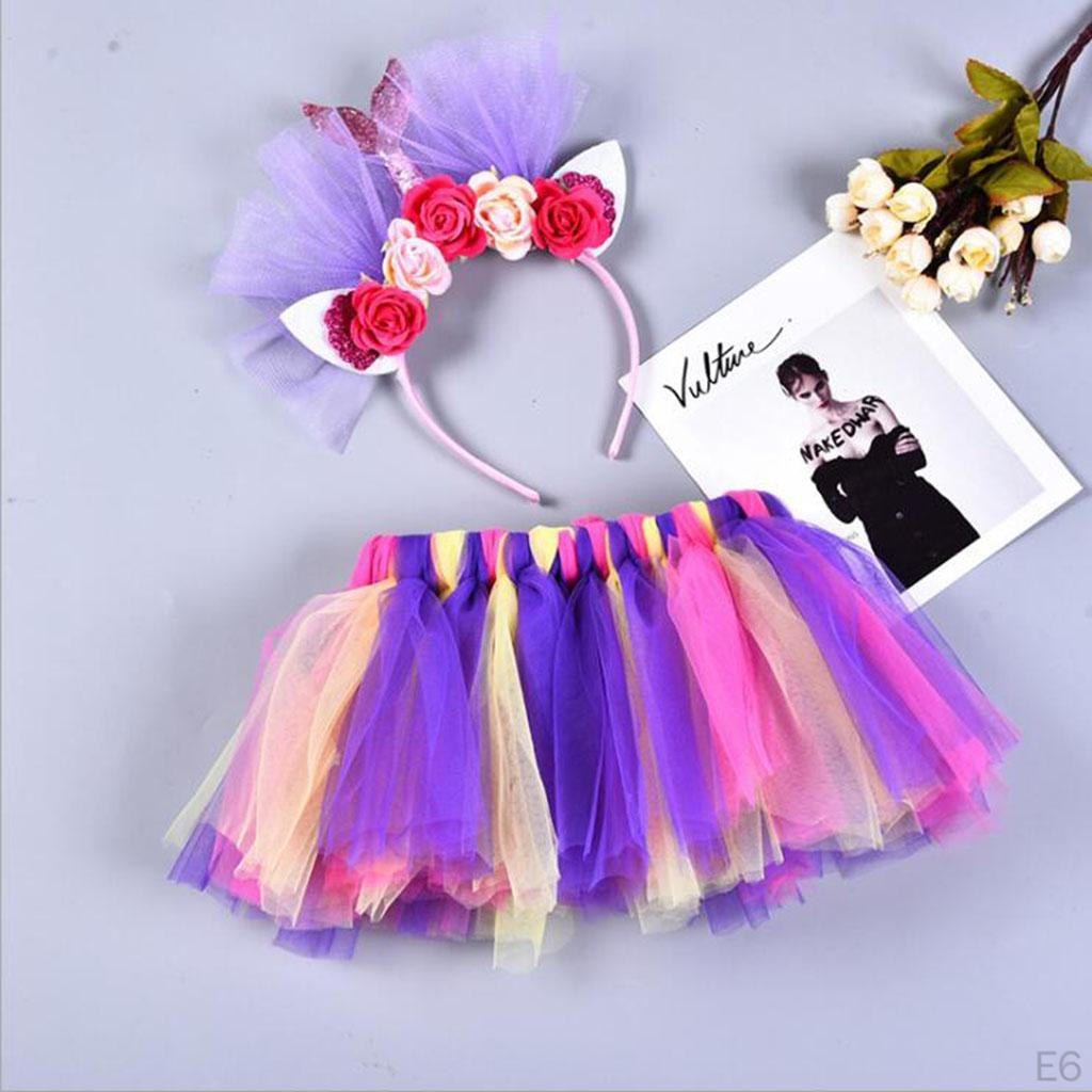 Layered Ballet Tulle Rainbow Skirt for Little Girls Dress Up with Mermaid Headband Hair Band Cosplay