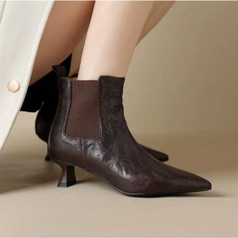 Nuovi Stivali da Donna alla Caviglia Punta Affilata Vintage di Design Moda Tacco Spesso Scarpe Concise Corte Botas De Mujer