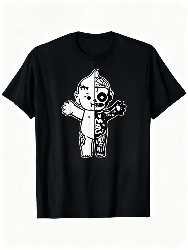 Unisex T-shirt Kewpie Skeleton Zombie T- Men's Casual Clothes Perfect for Home Outdoor Work Gifting(Birthdays Valen